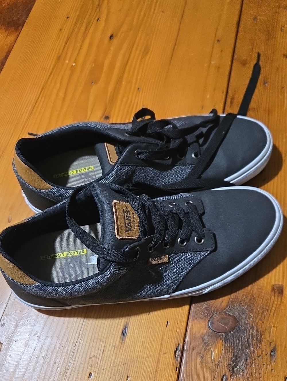 Vans Men's Black and Gray, Tan Low-Top Sneakers Sz 9.5